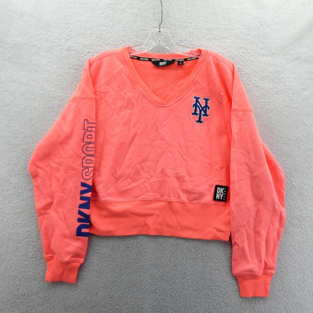DKNY Sport‎ Sweatshirt Womens Small New York Mets Orange V-Neck Cropped Pullover
